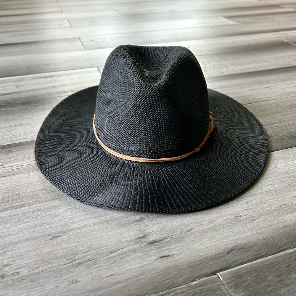 💜 LAST CHANCE Black Woven Style Panama Hat Straw Hat Wide Brim Fedora